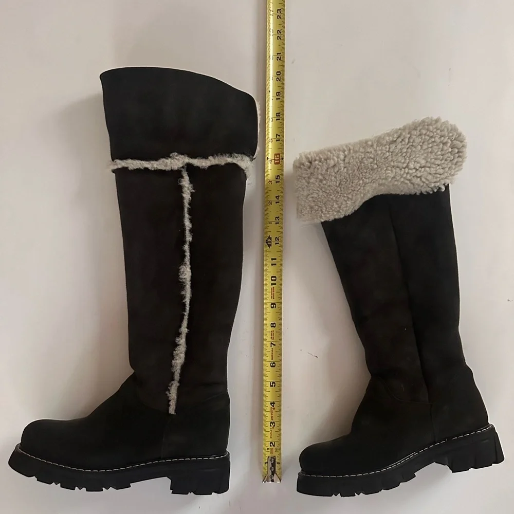 LA CANADIENNE Tamy Suede And Shearling Knee-High Boots